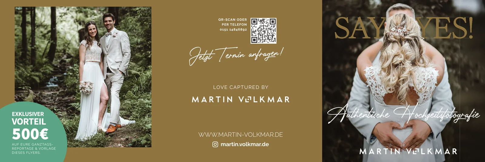 Außenseite des quadratischen Wickelfalz-Flyers Say Yes für Martin Volkmar