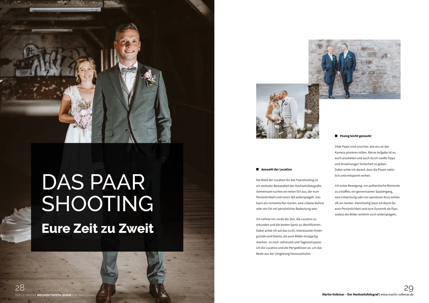 Doppelseite Das Paarshooting aus dem Hochzeits-Fotoguide für Brautpaare