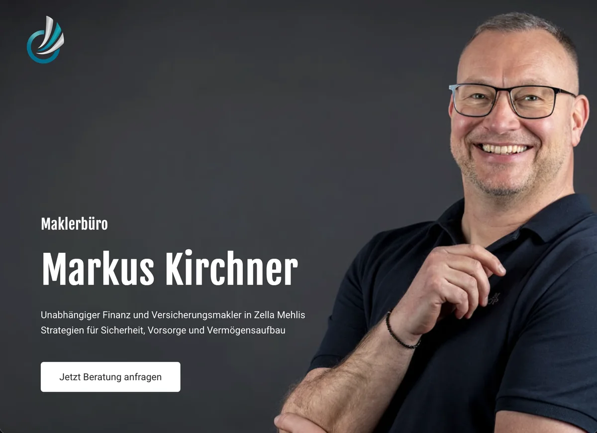Website-Startseite für das Maklerbüro Markus Kirchner in Zella-Mehlis mit Logo und Porträt