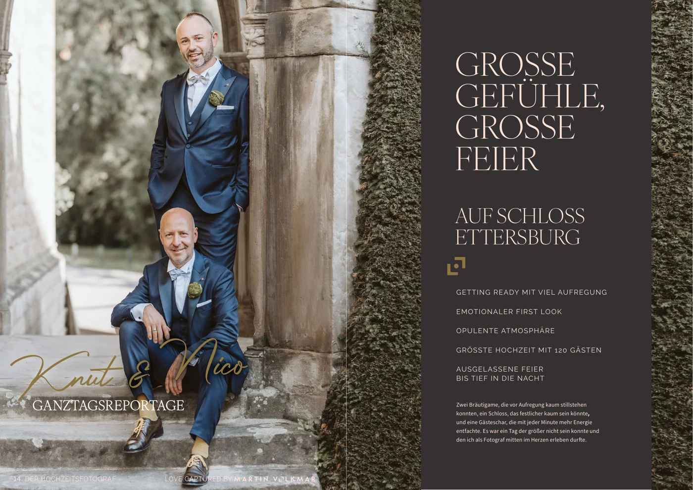 Doppelseite der Imagebroschüre Say Yes: Ganztagsreportage auf Schloss Ettersburg